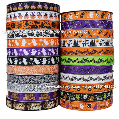 2.5cm Halloween Ribbon Printed Grosgrain Ribbon For Party Gift Packaging Decoration DIY Crafts