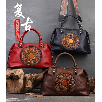 MOTAORA Retro Handmade Women Handbag For Ladies Genuine Leather Should Bags Bohemian Style Soft Cow Boston 2024 Luxury Handbags