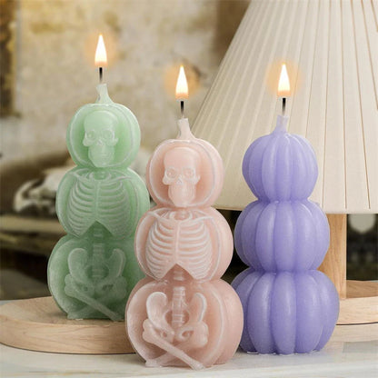 3D Halloween Skeleton Shape Candle Mold Creative Silicone Skull Man Soap Mold Triple Pumpkin Skull Mold DIY Craft Resin Tools