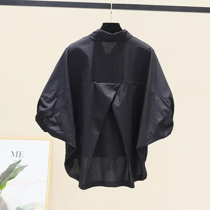 Summer New Bat Sleeve Pockets Shirt Women Loose Casual Short Sleeve Blouse Solid Lace Up Tops Half Shirts Lady High Street Trend