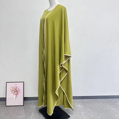 Muslim Women Dress Two Piece Set Eid Ramadan Morocco Dubai Open Abayas Vestidos Arab Cardigan Robe Suit Islam Modest Kaftan