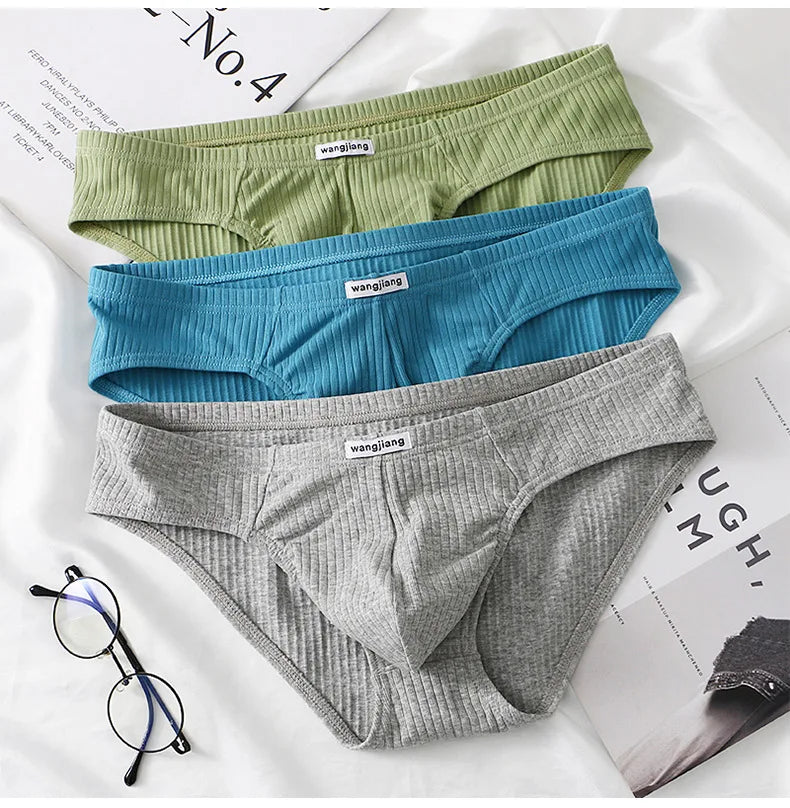 Cotton Briefs Men Sexy Bulge Pouch Underwear Sweat Absorption Underpants Breathable Panties Striped Knickers Male Soft Lingerie