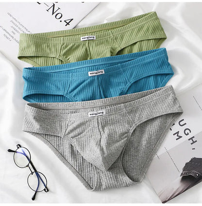 Cotton Briefs Men Sexy Bulge Pouch Underwear Sweat Absorption Underpants Breathable Panties Striped Knickers Male Soft Lingerie