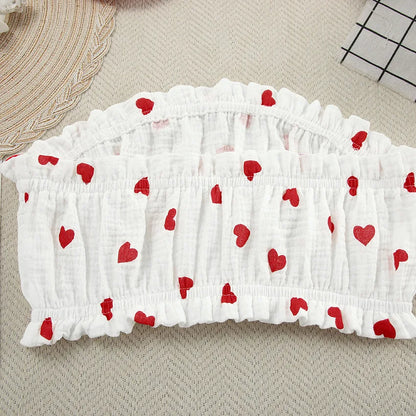 Spring New Fashion Style Love Printed Ruffle Edge Underwear Long sleeved Shorts Three piece Set for Women's Home Fury
