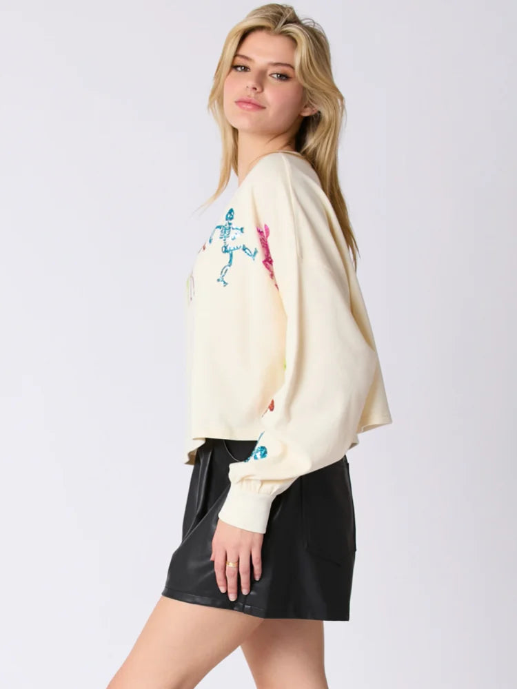 Glitter Patchwork Hoodies Vintage Tshirt Harajuku Slim Long Sleeve Streetwear Women Clothes Halloween Tee Top Autumn Winter