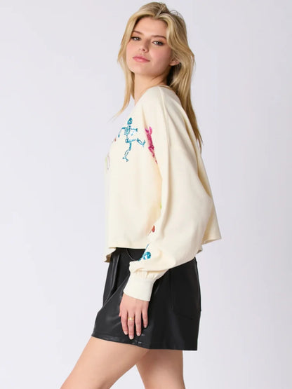 Glitter Patchwork Hoodies Vintage Tshirt Harajuku Slim Long Sleeve Streetwear Women Clothes Halloween Tee Top Autumn Winter