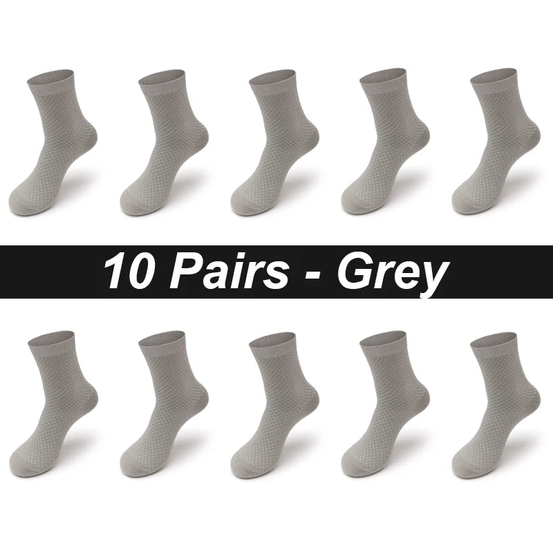 Bamboo Fiber Men's Socks 10Pairs Black Business Soft Breathable Long High Quality  Autumn for New Male Sock Plus Size 39-48