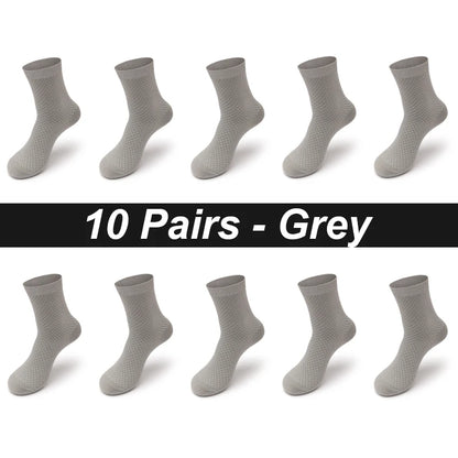 Bamboo Fiber Men's Socks 10Pairs Black Business Soft Breathable Long High Quality  Autumn for New Male Sock Plus Size 39-48