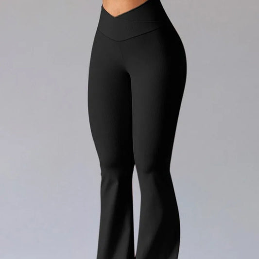 Leggings Flare Long Pants Solid Slim Fit Regular Splice Trousers