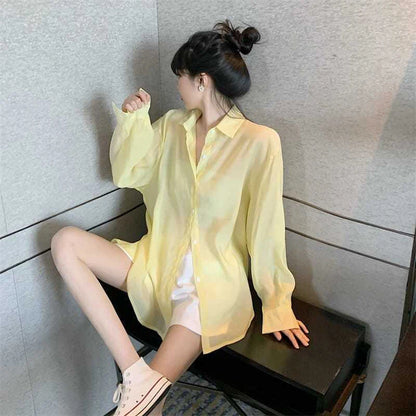 Summer Sun Protection Shirt Women Elegant Chic Loose Lace Up Blouses Korean Fashion Harajuku Long Sleeve Thin Tops Ladies New