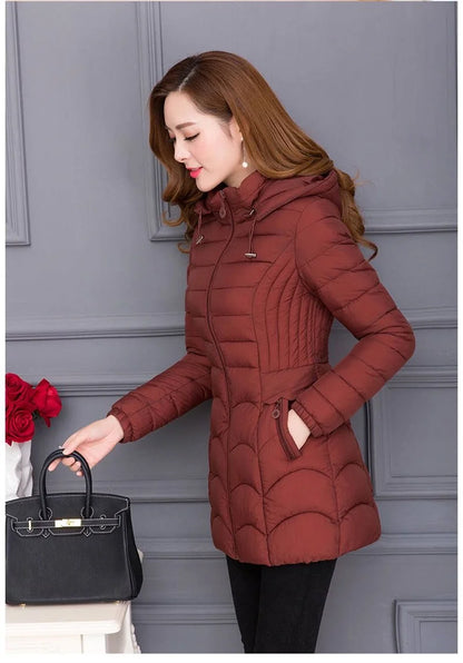Winter Coat Women 2024 Fashion Middle Age Mother Slim Down Cotton Hooded Jacket Plus Size Casual Solid Warm Thick Outwear Parka