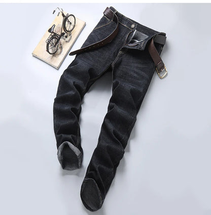 2024 NEW Men's Fashion Business Jeans Classic Style Casual Stretch Slim Jean Pants Male Brand Denim Trousers Black Blue