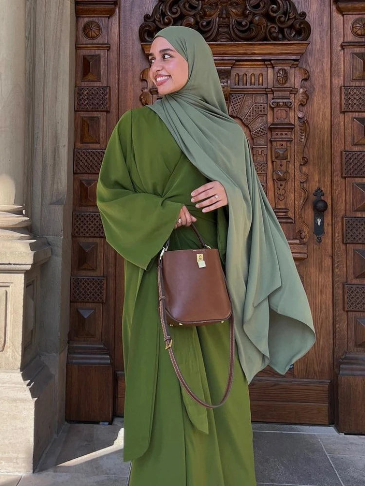 Eid Muslim Modest Dress for Women Abaya Morocco Ramadan Lace-up Abayas Kaftan Islam Solid Dubai Arab Long Robe Maxi Vestidos