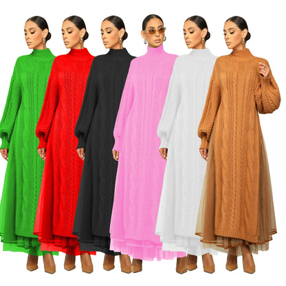 Muslim Women Knitting Dress Modest Robe Vestidos Dubai Saudi Arabic Morocco Abaya Jalabiya Eid Ramadan Knitted Dresses Abayas