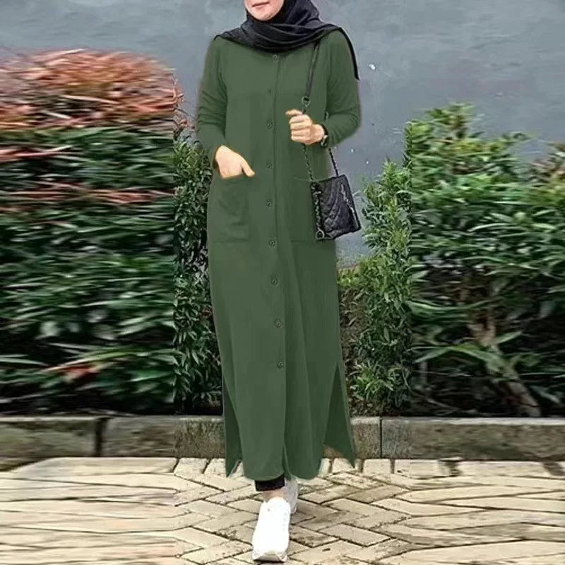 2024 Vintage Long Dress for Women Muslim Abaya Hajib Long Sleeve O-Neck Shirt Dress Females Casual Maxi Dress Arabic Modest Robe