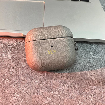 Luxury Personalized Initials Letters Customize Case For Airpods Pro 2 Lychee Skin Pattern Earphone Case For Airpods 1 2 Pro 3