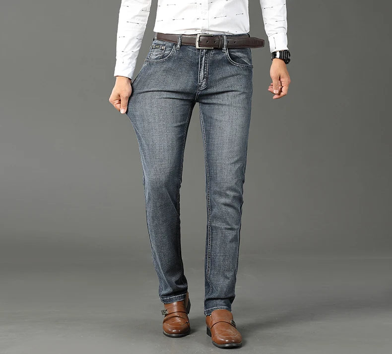 2024 Wthinlee Men's Casual Fashion New Elastic Jeans Pants Work Jeans Classic Men's Fashion Brand Versatile Clothing Blue Black