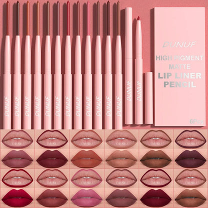 6PC Velvet Matte Lipstick Pen Nude Brown Lip Liner Pencil Kit Smooth Rose Red Pigment Waterproof Long Lasting Dye Cheek Lip Tint