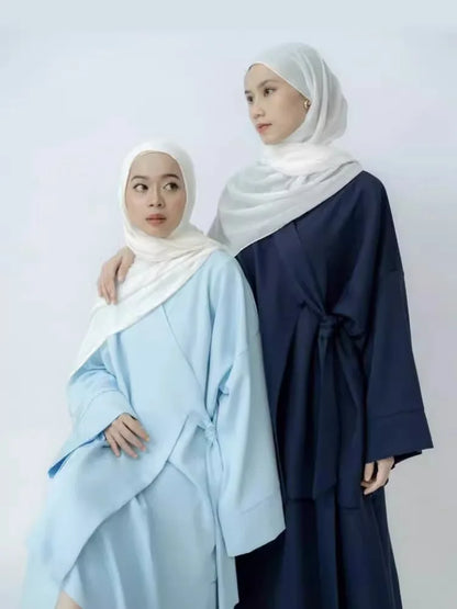 Eid Muslim Suit Modest Two Piece Women Lace Up Top Skirt Outfits Ramadan Morocco Dubai Abayas Ensemble Islam Arab Jalabiya