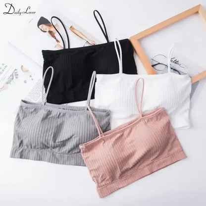 Summer New Sexy Bras for Women Soild Push Up Lingerie Seamless Spaghetti Word Sling Female Soft Tube Top Bralette Top Tanks