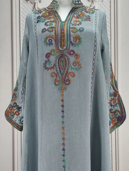 Muslim Abaya for Women Party Dresses Embroidery Long Robe Eid Ramadan Dubai Abayas Kaftan Arab Jalabiya Modest Vestidos Morocco