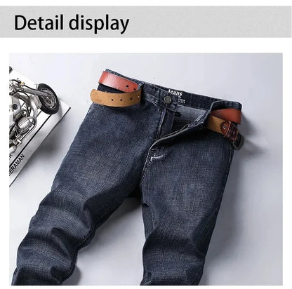 2025 Fashion Four Seasons Classic Blue Black Work Denim Trousers  Men's Jeans Casual Straight Stretch Male Brand Clothing