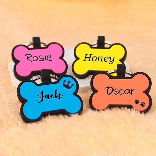 1Pc Personalized Pet Name Tags Soundless Custom Bone Silicone Free Engraving Dog Name Phone Address Pet Supplies