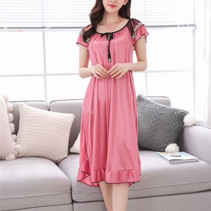 Night Dress Women Short Sleeve V Neck Homewear Long Dress Nightgowns Sleepwear Nachtkleding Vrouwen Night Gown For Women