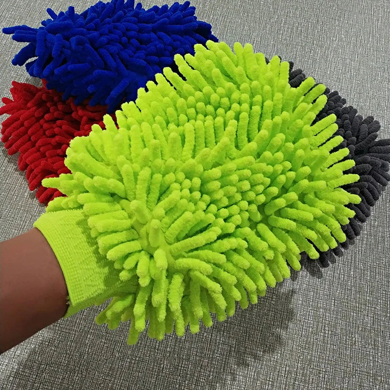 1PC Double-sided Microfiber Washable Car Washing Gloves Car Care Cleaning Gloves Cleaning Cloth Towel Mitt Car Accessories