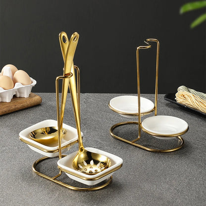 Spoon Rest Holder Rack Kitchen Cookware Organizer Vertical Gold Stand Soup Scoop Storage Restaurant Tableware Stands