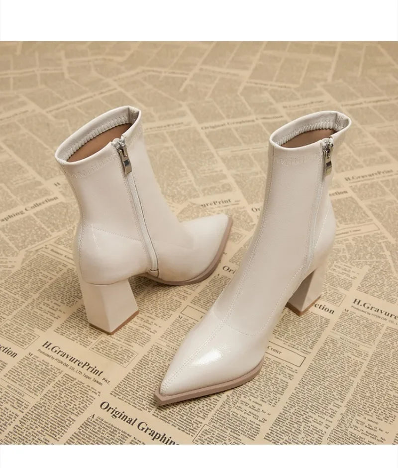 High Heels Ankle Women's Boots Pointed Toe Sexy Shoes for Women 2024 New Side Zip Classic Daily Boots Women Boots Botas