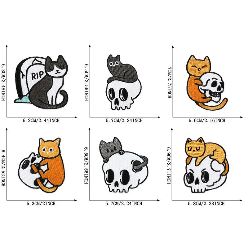 15pcs Embroidered Patches For Clothing Iron On Jackets Cats Skull Lot Animal Halloween Bulk Boys Wholesale Termoadhesivos Band