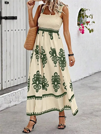 New Women Beach Party Dress Summer Fashion Spaghetti Strap Print Elegant Casual Loose Dresses Female Holiday Vestidos 2024