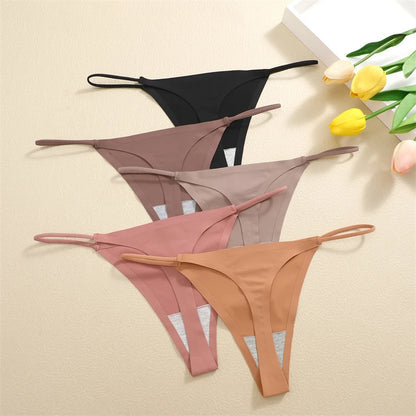 5PCS Women Seamless Underpants Ice Silk Thongs Sexy Low Waist Bikini T-back Female Solid Color Traceless G-String Panties XS-XL