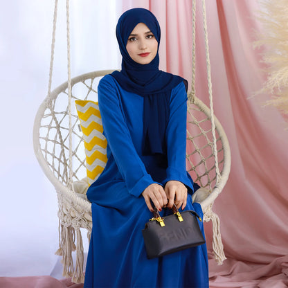 2025 Fashion Simple Muslim Dress Solid Abaya Arab Turkey Dubai Kaftan Modest Long Sleeve Maxi Dress Islamic Clothing LR593