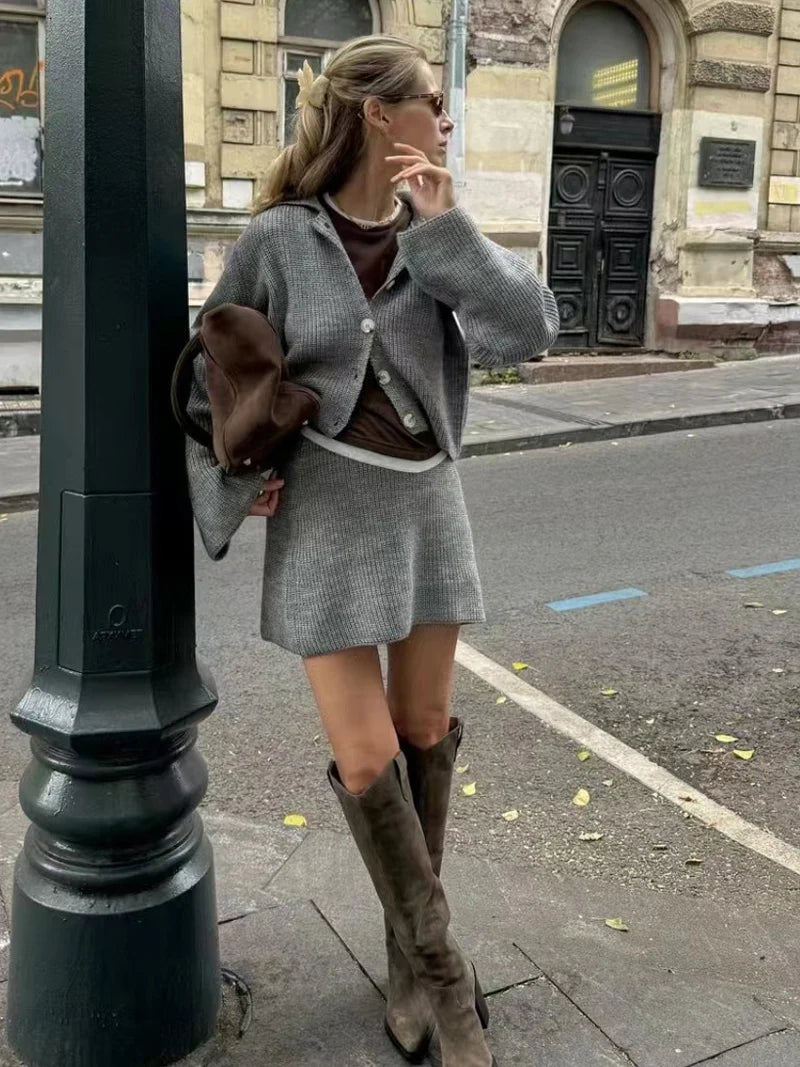 DGLUKE Red Knitted Cropped And Skirt Sets Women 2 Piece Outfit Fall Winter Sweater Matching Set Fashion Festival Outfits Women