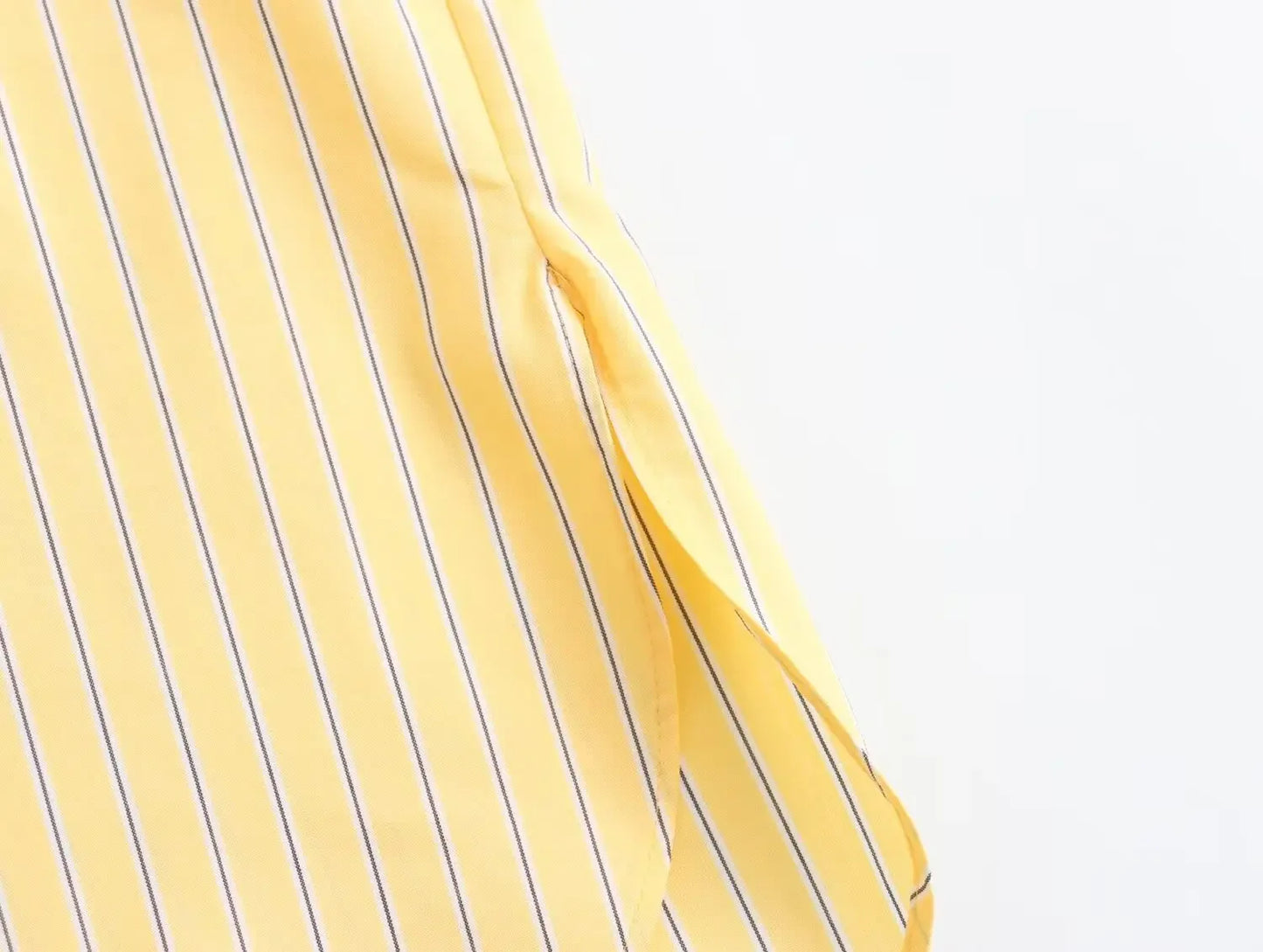 TRAF 2024 Spring New Product Women's Casual Loose Lapel Long sleeved Yellow Striped Poplin Single breasted Shirt