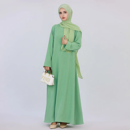 2025 Fashion Simple Muslim Dress Solid Abaya Arab Turkey Dubai Kaftan Modest Long Sleeve Maxi Dress Islamic Clothing LR593