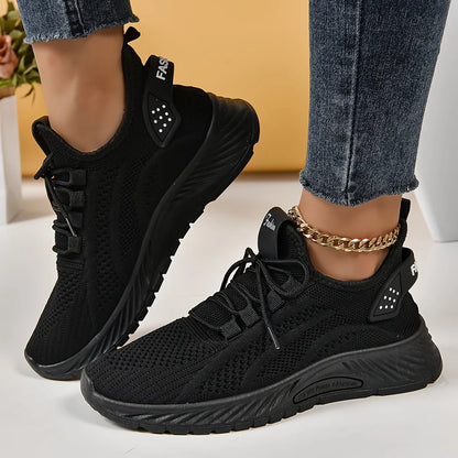 Ladies knitted sports shoes lightweight lace-up low-cut running and tennis sports shoes breathable holiday fitness sports shoes.