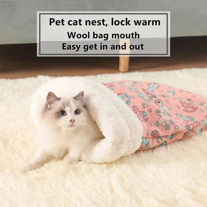 Winter Warm Cat Sleeping Bag Soft Cozy Pet Quilt Bed for Small Dogs Cats Thicken Semi Closed Kitten Puppy Nest Pet Supplies