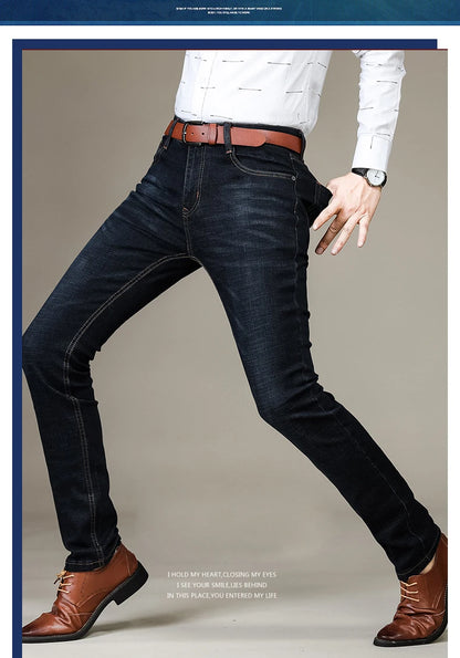 Business Men's Jeans Casual Straight Stretch Fashion Classic Blue Black Work Denim Trousers Male Brand Clothing
