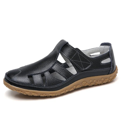 Women Ladies Female Mother Genuine Leather Shoes Sandals Gladiator Summer Beach Cool Hollow Soft Hook Loop Shoes