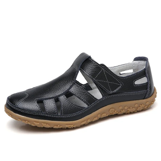 Women Ladies Female Mother Genuine Leather Shoes Sandals Gladiator Summer Beach Cool Hollow Soft Hook Loop Shoes