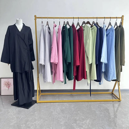 Eid Muslim Suit Modest Two Piece Women Lace Up Top Skirt Outfits Ramadan Morocco Dubai Abayas Ensemble Islam Arab Jalabiya