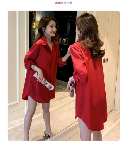 Mid-Length White Shirt Women BF Sexy Shirt Pajamas Female Skirt Ladies Tops Loose 2023 Autumn Clothing Women Shirts and Blouses