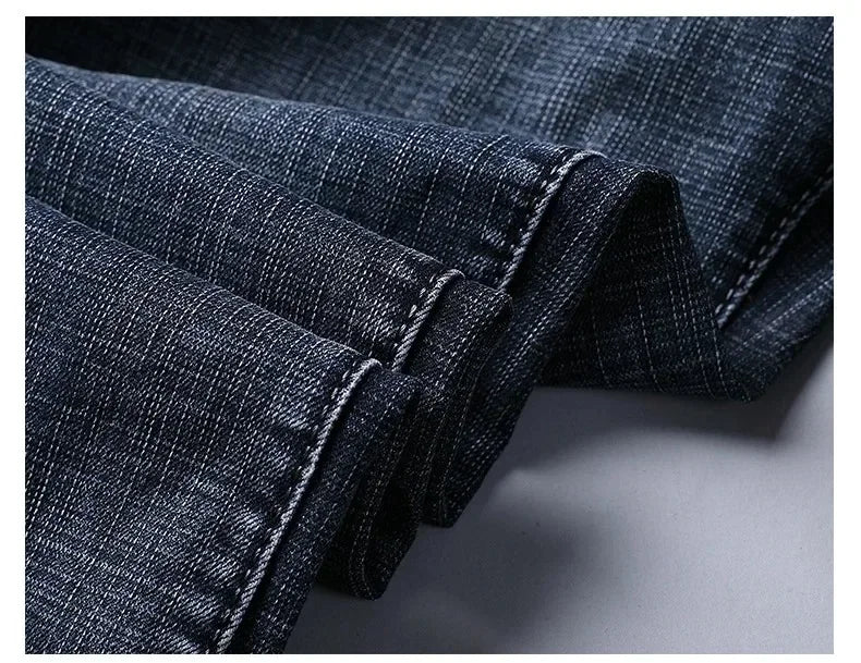 2025 Fashion Four Seasons Classic Blue Black Work Denim Trousers  Men's Jeans Casual Straight Stretch Male Brand Clothing