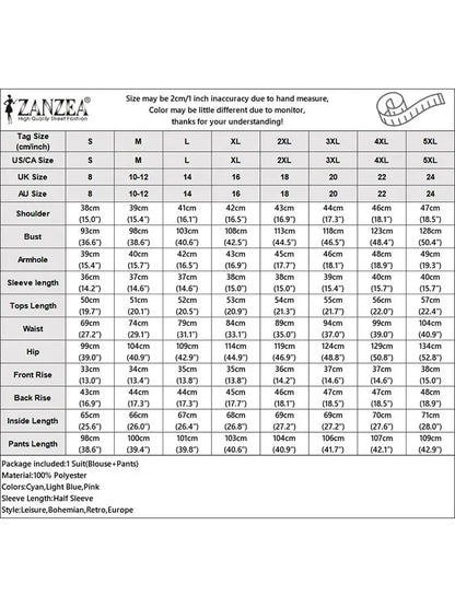 ZANZEA Puff Sleeve Floral Tops Elastic Waist Trouser Tracksuits Holiday 2024 Summer Bohemian Women 2pcs Outfits Casual Pant Sets
