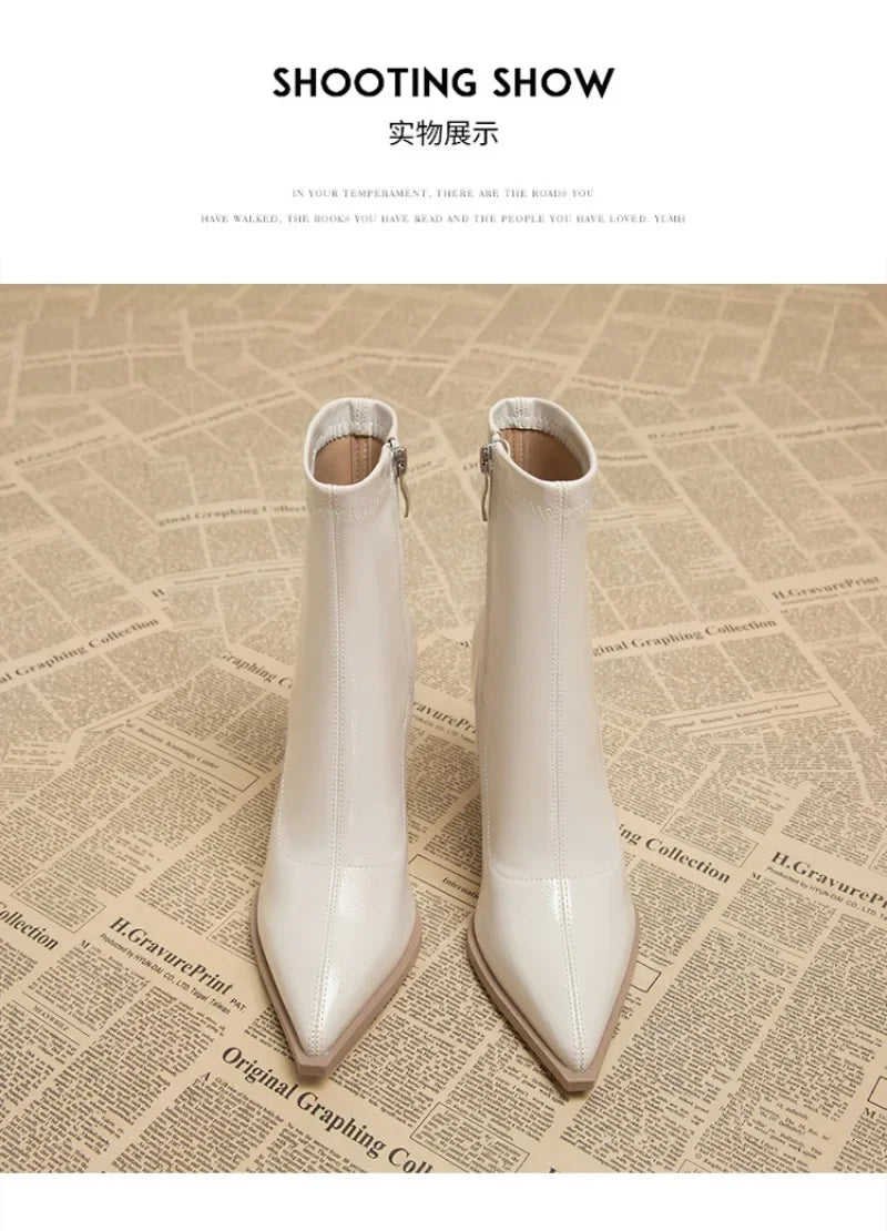 High Heels Ankle Women's Boots Pointed Toe Sexy Shoes for Women 2024 New Side Zip Classic Daily Boots Women Boots Botas