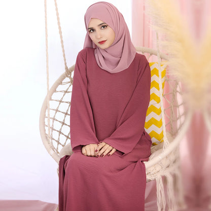 2025 Fashion Simple Muslim Dress Solid Abaya Arab Turkey Dubai Kaftan Modest Long Sleeve Maxi Dress Islamic Clothing LR593
