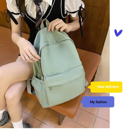 Women Schoolbag Waterproof Large Capacity School Backpack Smooth Zipper Solid Color Teens Girl Casual Daypack Bag Student Supply